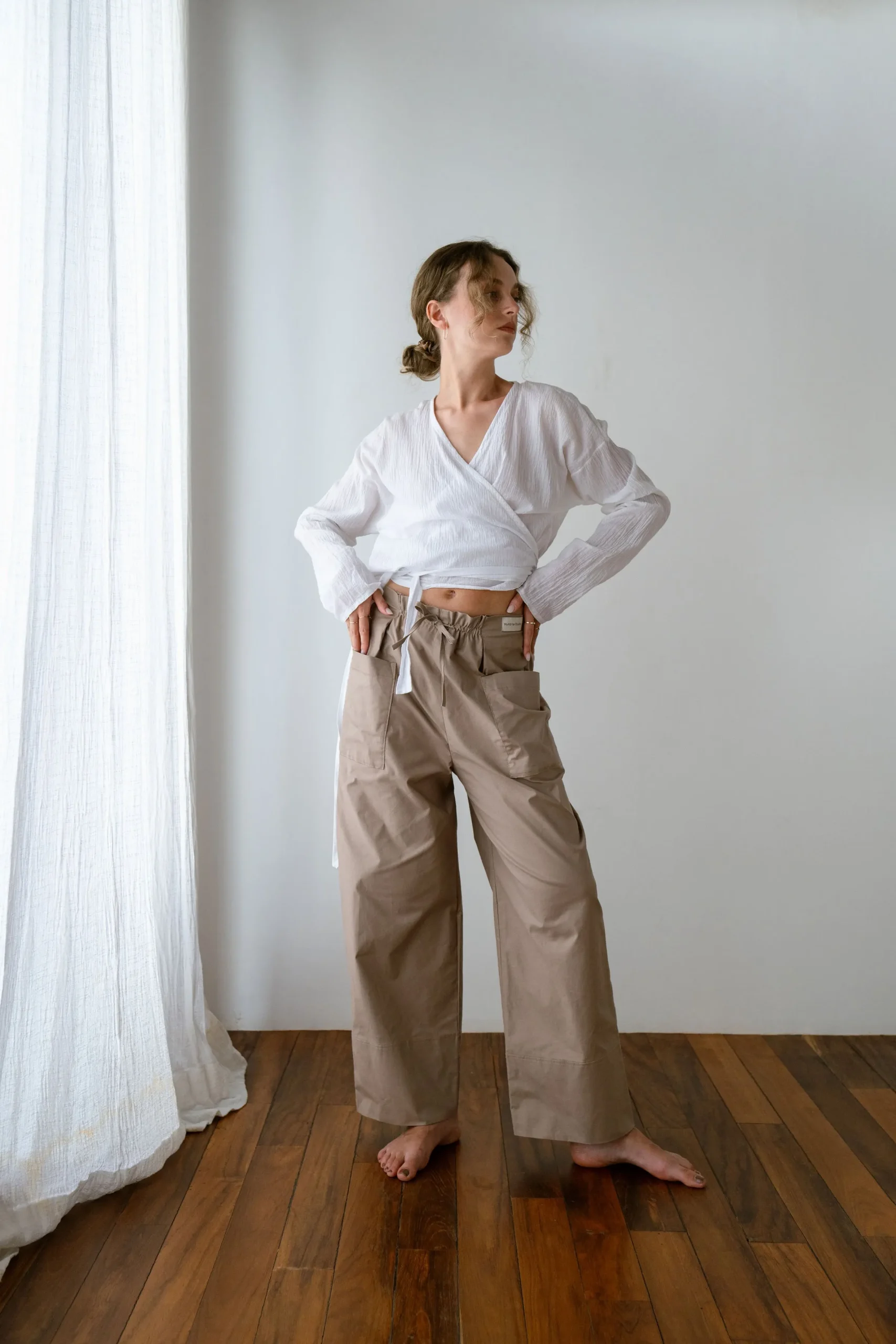 A wrap-around blouse made of fine cotton